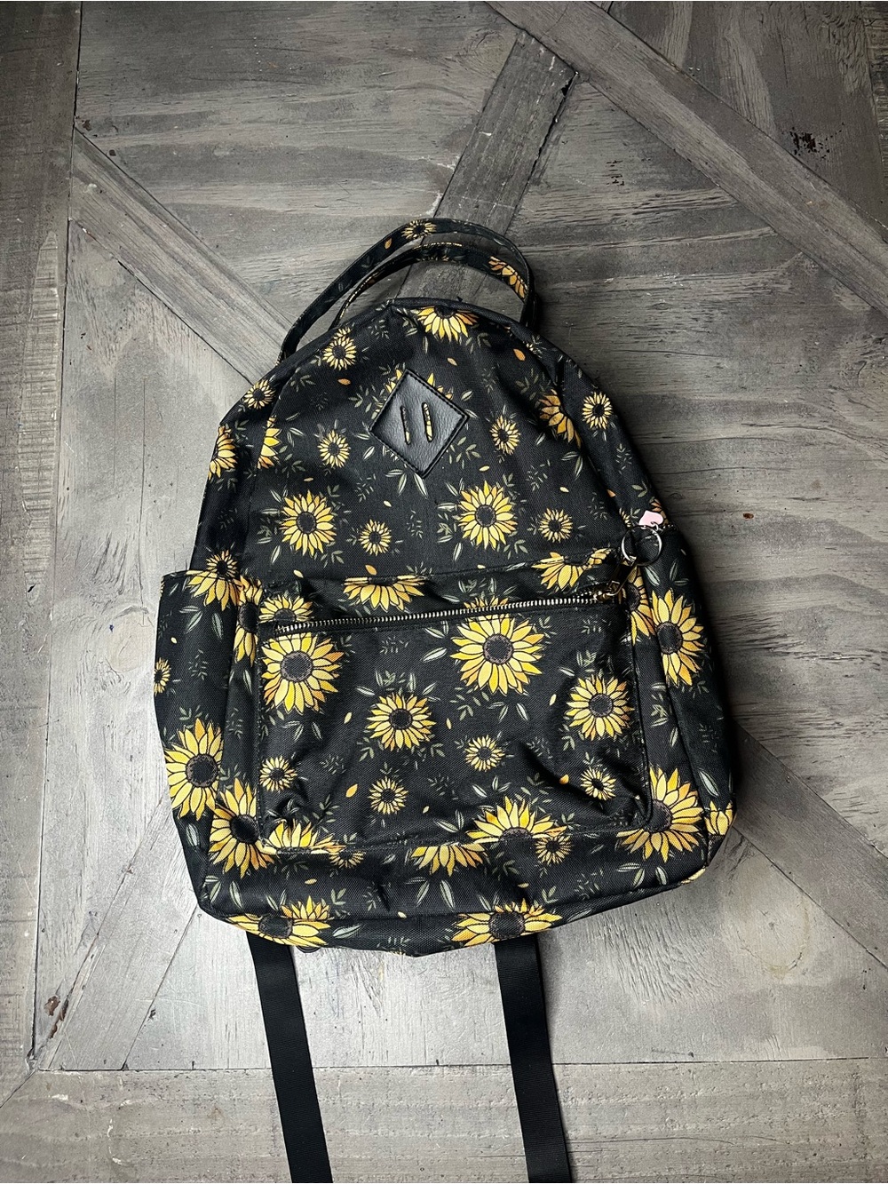 Sunflower Print Black Backpack